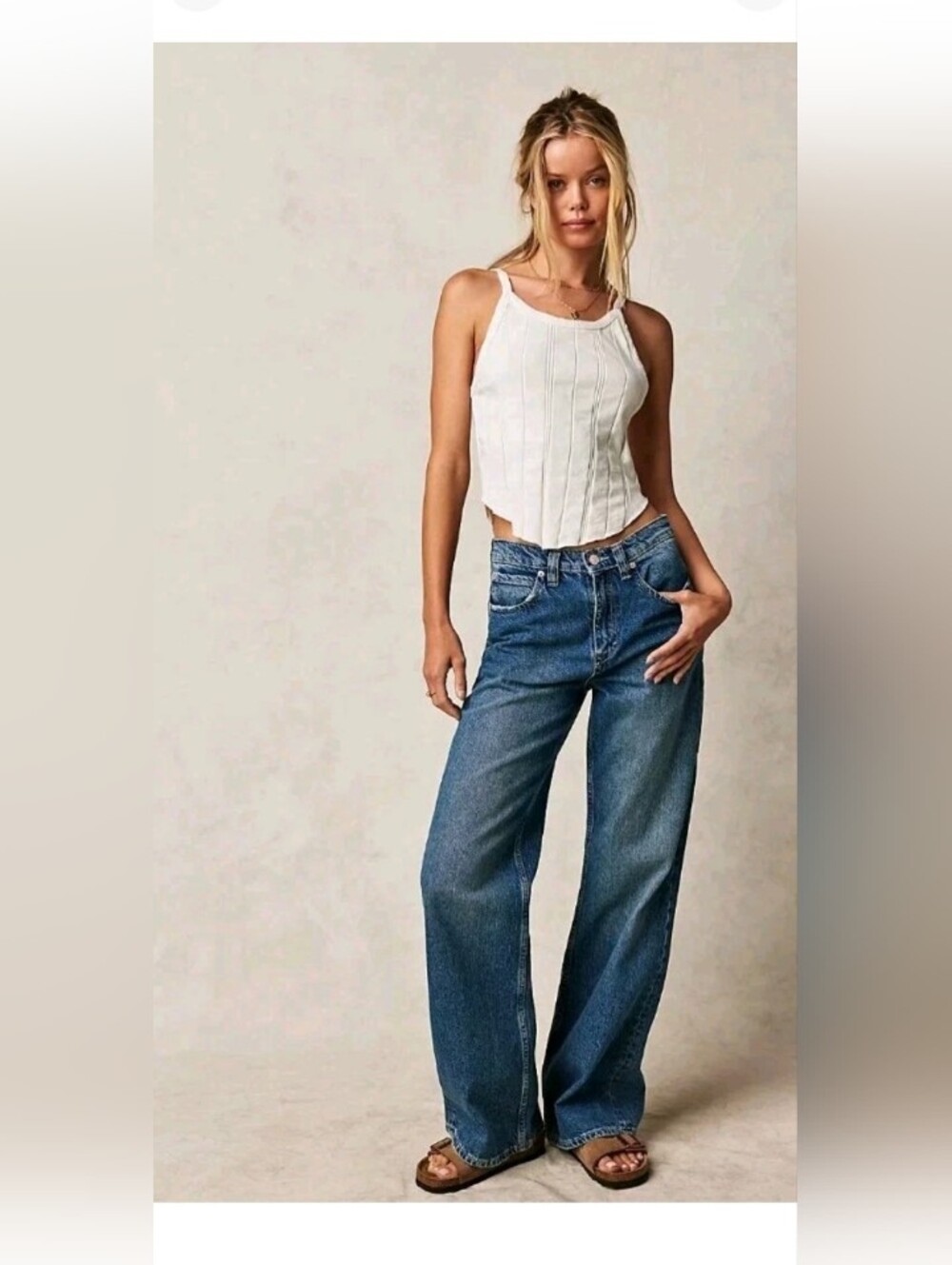 Free People We The Free Tinsley Baggy High Rise Straight Leg Jeans Dark SZ 27